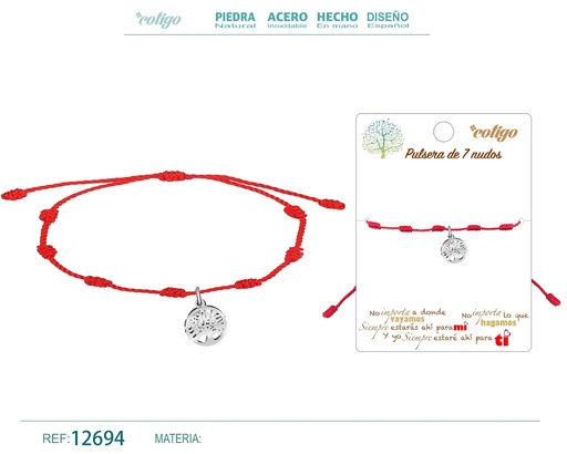 [12694] Pulsera de 7 nudos con árbol de la vida acero plateado - Joyería de nudos