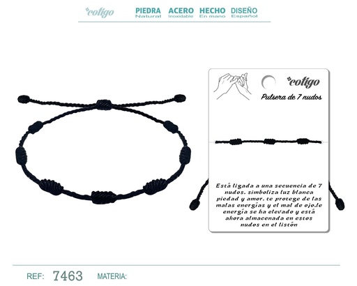 [7463] Pulsera 7 nudos color negro - Accesorios de joyería