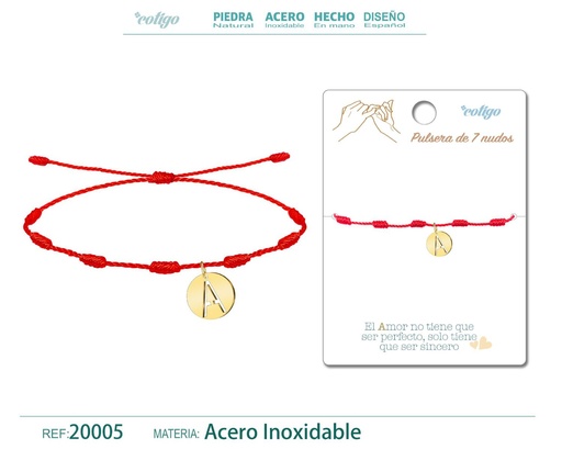 [20005] Pulsera 7 nudos con letra A color dorado - Pulsera de nudos