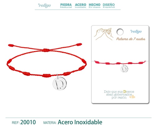 [20010] Pulsera 7 nudos con letra D color plateado - Pulsera de nudos