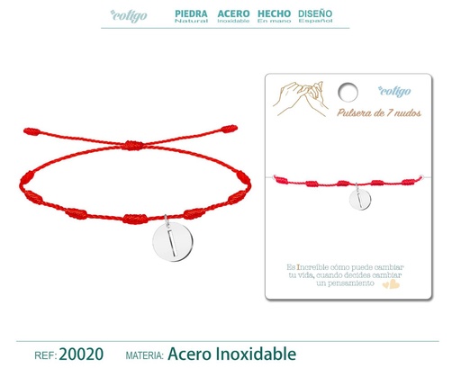 [20020] Pulsera 7 nudos con letra I color plateado - Pulsera de nudos