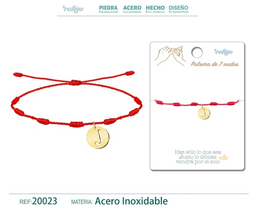 [20023] Pulsera de 7 nudos con letra J en color dorado - Joyería y accesorios