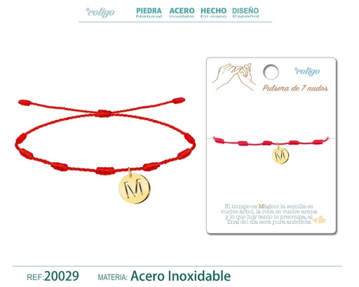 [20029] Pulsera 7 nudos con letra M color dorado - Pulsera de nudos