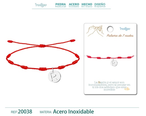 [20038] Pulsera 7 nudos con letra R color plateado - Pulsera de nudos