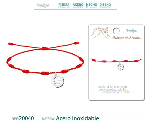 [20040] Pulsera de 7 nudos con letra S en color plateado - Joyería y accesorios