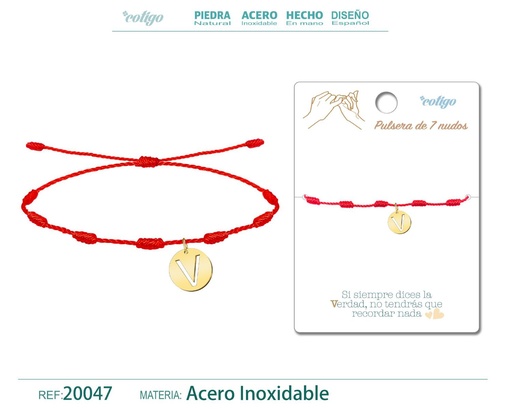[20047] Pulsera 7 nudos con letra V color dorado - Pulsera de nudos