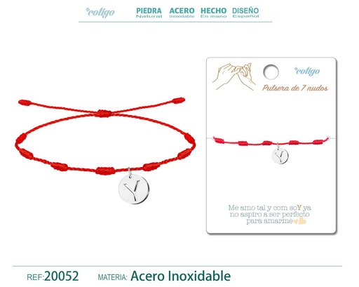 [20052] Pulsera de 7 Nudos con letra Y color plateado - Bisutería y joyería