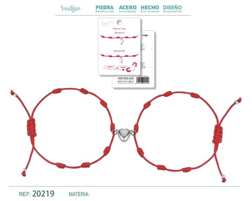 [20219] Pulsera de 7 nudos con corazón magnético - Joyería de amistad