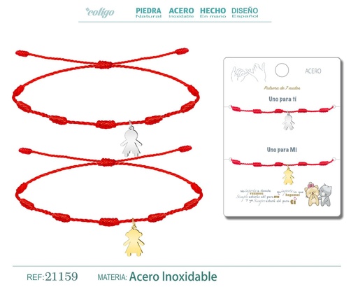 [21159] Pulsera de 7 nudos con niña y niño en acero - Joyería de amistad
