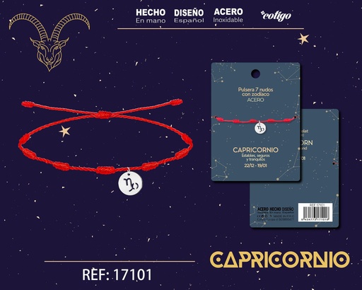 [17101] Pulsera de 7 Nudos con Capricornio en acero color plateado - Pulseras zodiacales