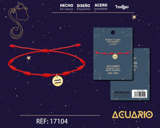 [17104] Pulsera de 7 Nudos con Acuario en acero color dorado - Pulseras zodiacales