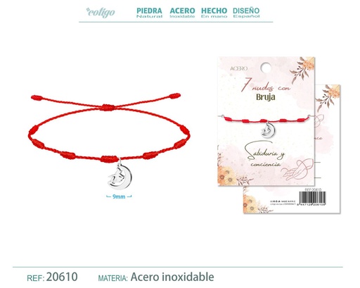 [20610] Pulsera de 7 Nudos con Bruja color plateado - Pulseras de suerte y protección