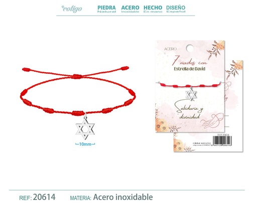 [20614] Pulsera de 7 Nudos con Estrella de David color plateado - Pulseras de suerte y protección