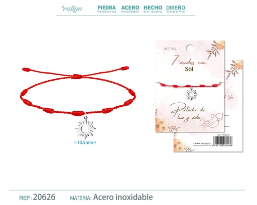 [20626] Pulsera de 7 Nudos con Sol color plateado - Pulseras de suerte y protección
