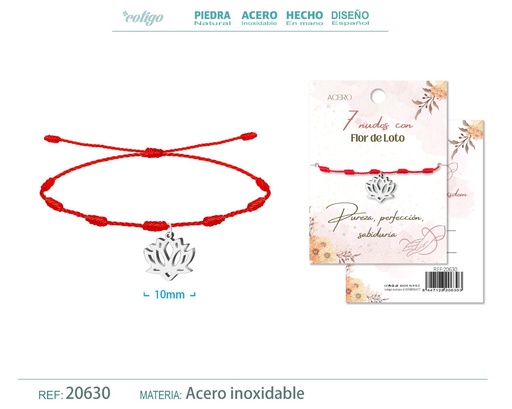 [20630] Pulsera de 7 Nudos con Flor de Loto color plateado - Pulseras de suerte y protección