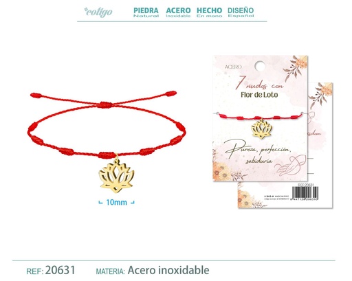 [20631] Pulsera de 7 Nudos con Flor de Loto color dorado - Pulseras de suerte y protección