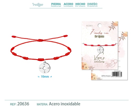 [20636] Pulsera de 7 Nudos con Brújula color plateado - Pulseras de suerte y protección