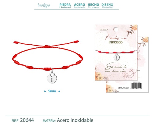 [20644] Pulsera de 7 Nudos con Candado color plateado - Pulseras de suerte y protección