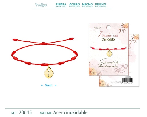 [20645] Pulsera de 7 Nudos con Candado color dorado - Pulseras de suerte y protección