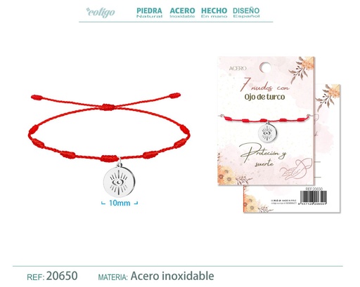 [20650] Pulsera de 7 Nudos con Ojo Turco color plateado - Pulseras de suerte y protección
