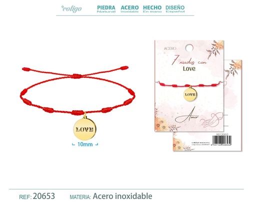 [20653] Pulsera de 7 Nudos con Love color dorado - Pulseras de suerte y protección