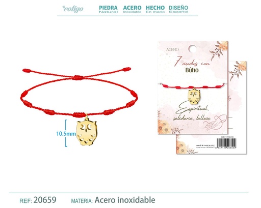 [20659] Pulsera de 7 Nudos con Búho color dorado - Pulseras de suerte y protección