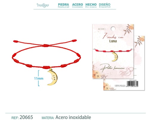 [20665] Pulsera de 7 Nudos con Luna color dorado - Pulseras de suerte y protección