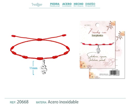 [20668] Pulsera de 7 Nudos con Serpiente color plateado - Pulseras de suerte y protección
