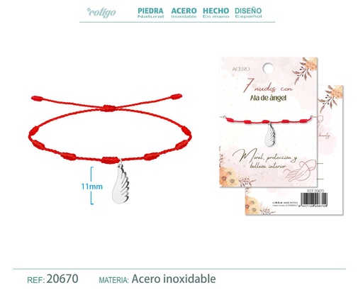 [20670] Pulsera de 7 Nudos con Ala de ángel color plateado - Pulseras de suerte y protección