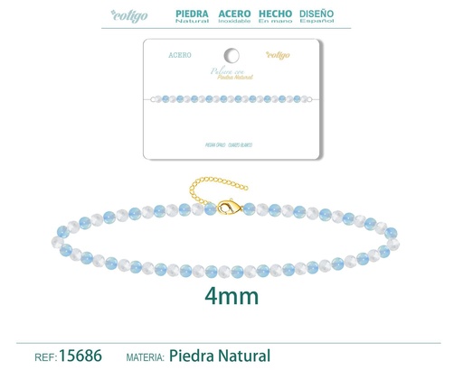[15686] Pulsera de cuarzo blanco y opalina de 4 mm - Joyería de moda y pulseras
