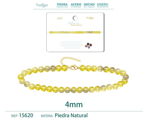 [15620] Pulsera de ágata 4 mm - Joyería de piedra natural y acero