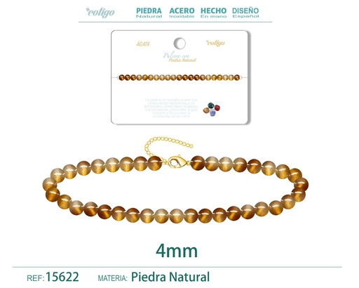 [15622] Pulsera de ágata 4 mm - Joyería de piedra natural y acero