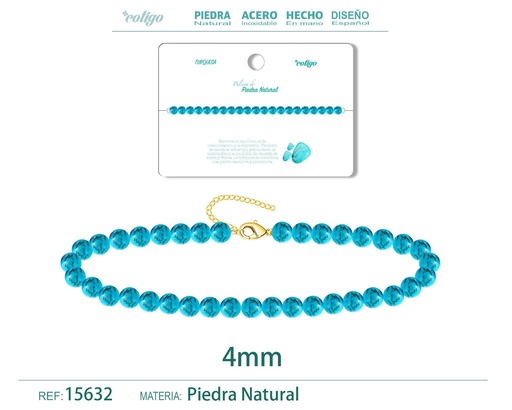 [15632] Pulsera de turquesa azul 4mm - Últimas ofertas en pulseras de acero