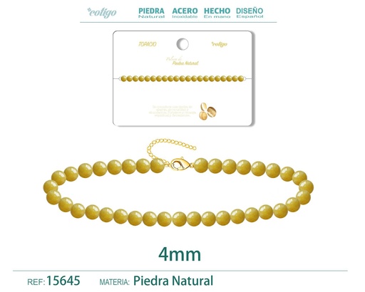 [15645] Pulsera de topacio 4 mm - Joyería de piedra natural y acero