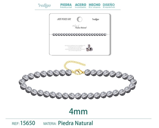 [15650] Pulsera de jaspe Picasso gris 4 mm - Joyería de piedra natural y acero