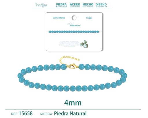 [15658] Pulsera de cuarzo tianshang 4 mm - Joyería de piedra natural y acero