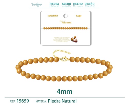 [15659] Pulsera de jaspe mokaita 4 mm - Joyería de piedra natural y acero