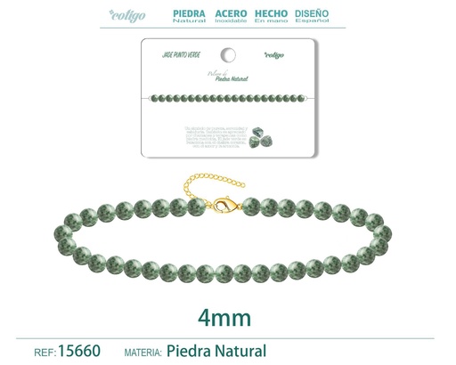 [15660] Pulsera de jade punto verde 4 mm - Joyería de piedra natural y acero