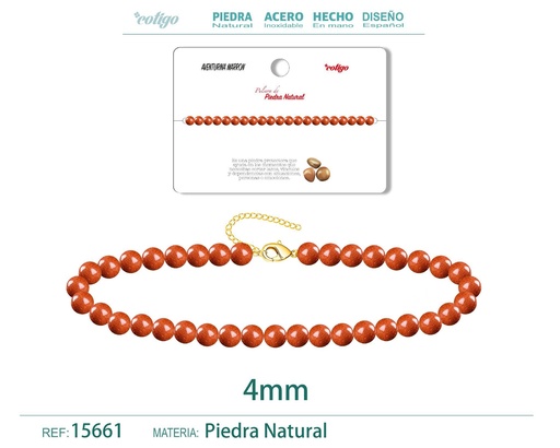 [15661] Pulsera de aventurina marrón 4 mm - Joyería de piedra natural y acero