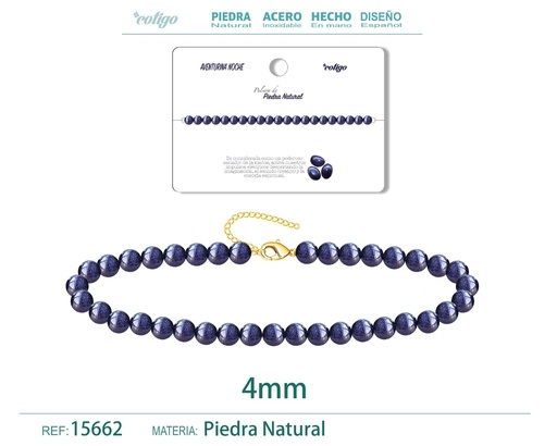 [15662] Pulsera de aventurina noche 4 mm - Joyería de piedra natural y acero