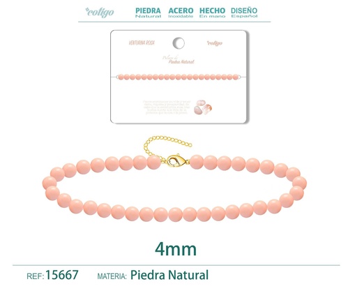[15667] Pulsera de aventurina rosa de 4 mm - Joyería de moda y pulseras