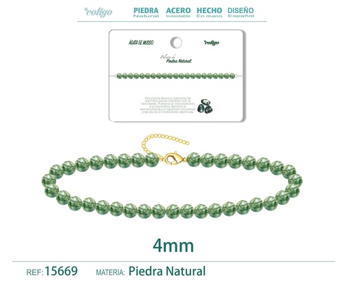 [15669] Pulsera de ágata de musgo de 4 mm - Joyería de moda y pulseras
