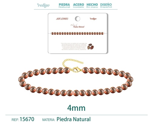 [15670] Pulsera de jaspe leopardo de 4 mm - Joyería de moda y pulseras