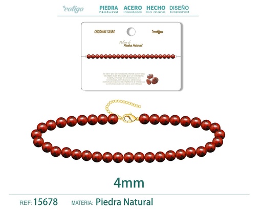 [15678] Pulsera de obsidiana caoba de 4 mm - Joyería de moda y pulseras