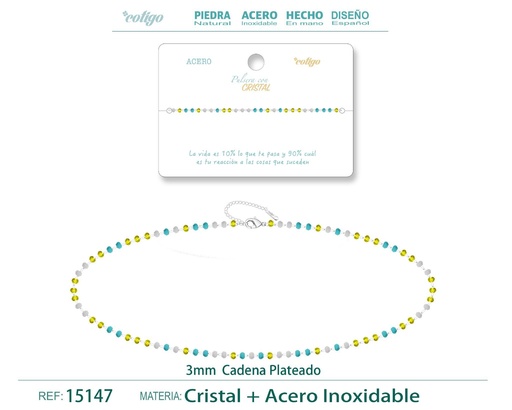 [15147] Pulsera de acero plateado con bola de cristal - Accesorios de joyería