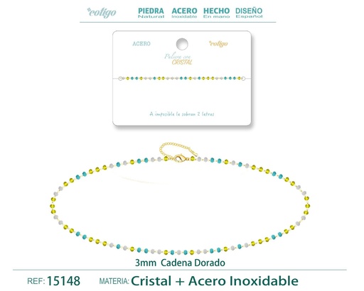 [15148] Pulsera de acero dorado con bola de cristal - Accesorios de joyería