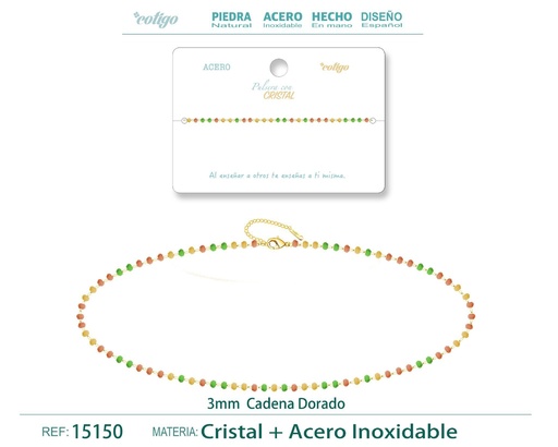 [15150] Pulsera de acero dorado con bola de cristal - Accesorios de joyería