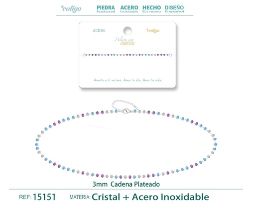[15151] Pulsera de acero plateado con bola de cristal - Accesorios de joyería