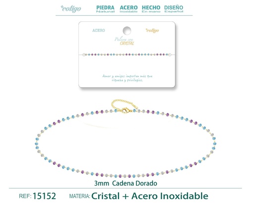 [15152] Pulsera de acero dorado con bola de cristal - Accesorios de joyería