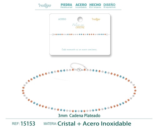 [15153] Pulsera de acero plateado con bola de cristal - Accesorios de joyería